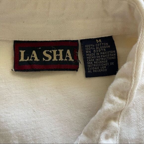 La Sha Button Down Shirt with embroidered Tiger on back - Picture 5 of 5